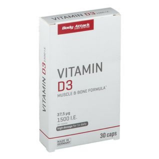 Vitaminas D3 - 30 kapsulių Body Attack paveikslėlis