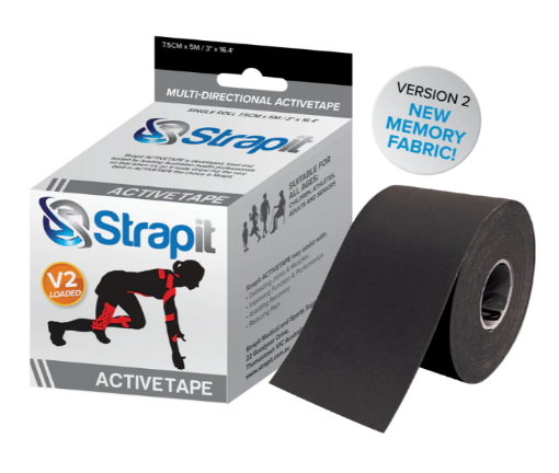 ACTIVETAPE 7,5CM x 5M – JUODAS STRAPIT paveikslėlis